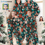 Custom Face Family Hooded Onesie Jumpsuits with Pocket Christmas Snowman Personalized Zip One-piece Pajamas for Adult kids
