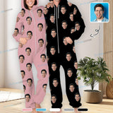 Custom Face Multicolor Unisex Adult Hooded Onesie Jumpsuits with Pocket Personalized Zip One-piece Pajamas for Men and Women
