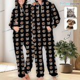 Custom Pet Face Unisex Adult Hooded Onesie Jumpsuits with Pocket Personalized Zip One-piece Pajamas for Men and Women