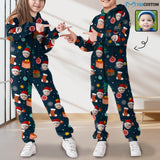 Custom Face Christmas Santa Hat Unisex Jumpsuits Zip Up Hoodie Onesie with Pockets for Kids Boys Girls