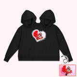Custom Photo Love Heart Double One-piece Hoodie Personalized Two Person Intimate Hoodie Funny Couple Valentine's Day Gift
