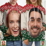 Custom Big Face Ugly Christmas Red&Green Hoodie Unisex Personalized Loose Hoodie Top Outfits