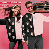 Custom Face & Text Black And Pink Hoodie Personalized Big Face Loose Cool Hoodie Designs Top Outfits Plus Size for Him Her