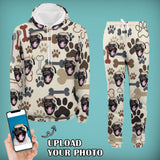 Custom Pet Face Bone Foot Print Unisex Hoodie&Sweatpant Set Personalized Couple Loose Hooded Pullover Casual Joggers