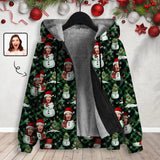 [Thick and Warm]Custom Face Christmas Snowman Green Full Zip Hoodie Double Layer Fleece Thickened Jacket