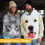 [High Quality] Custom Pet Big Face Cool Hoodie Designs Personalized Face Unisex Loose Hoodie Custom Hooded Pullover Top Plus Size for Him Her