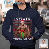 [Thickened Fabric] Custom Face Muscular Body Gift Christmas Red Hat Men's Fleece Thickened Hoodies Personalized Turtleneck Pullover Hooded Design Your Own Hoodie