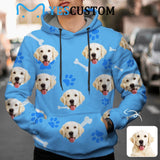 [Thickened Fabric] Custom Pet Face Dog Bone Paw Print Blue Men's Fleece Thickened Hoodies Personalized Turtleneck Pullover Hooded Design Your Own Hoodie