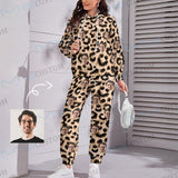 Custom Face Leopard Hoodie Sweatpant Set Personalized Unisex Loose Hoodie Top Outfits