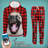 Custom Face Unisex Plaid Hoodie&Sweatpant Set Personalized Couple Loose Hooded Pullover Casual Joggers
