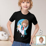 #6-12Y Custom Face Riding a Unicorn Cute Kid's T-shirt For Boy Girl