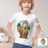 #6-12Y Custom Face Riding a Bear Cute Kid's T-shirt For Boy Girl