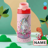 Custom Name Horse with Horn Kids Water Bottle 12OZ Stainless Steel Personalized Drink Cup