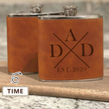 Personalized Leather Flask 6 OZ Custom Date Hip Flask for Father's Day Gift for Dad Personalized Gift for Him