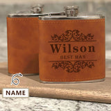 Personalized Leather Flask 6 OZ Custom Name Best Man Hip Flask for Father's Day Gift for Dad Personalized Gift for Him