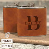 Personalized Leather Flask 6 OZ Custom Name&Initials Hip Flask for Father's Day Gift for Dad Personalized Gift for Him