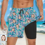 Custom Face Blue Leaves Men's Quick Dry 2 in 1 Surfing & Beach Shorts Male Gym Fitness Shorts