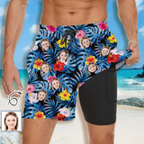 Custom Face Colorful Flowers Men's Quick Dry 2 in 1 Surfing & Beach Shorts Male Gym Fitness Shorts