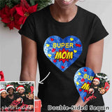 Custom Photo DIY Heart Flip Sequin T-shirt Super Mom Unisex Shirt Cotton Sequin Tee Mother's Day Gifts