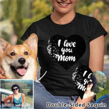 Custom Photo&Text DIY Heart Flip Sequin T-shirt Unisex Shirt Cotton Sequin Tee Mother's Day Gifts