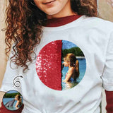 #S-5XL- Custom Photo Circle Shaped Sequin T-shirt Unisex Shirt DIY Cotton Sequin Tee