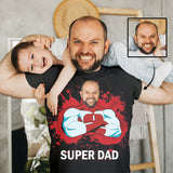 Custom Face Super Dad T-Shirt Funny Birthday Holiday Gift Tee for Father's Day