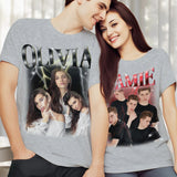 Custom Photo Vintage Tee Personalized Name Grey T-shirt Couple Gifts