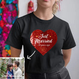 #XS-4XL-Custom Photo DIY Heart Flip Sequin Tee Just Married Unisex Cotton T-shirt  For Men and Women