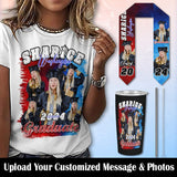 Custom Photo&Name Red Blue Print Graduation T-shirt and Matching Stole and Car Cup Set Class of 2024 Graduation Gift