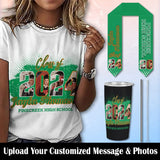 Custom Photo&Name Special Number Graduation T-shirt and Matching Stole and Car Cup Set Class of 2024 Graduation Gift