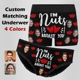 Custom Couple Matching Briefs I'm Nuts About You Personalized Face Underwear For Couple Valentine's Day Gift