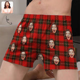 Custom Face Red Plaid Boxer Shorts Pure Cotton Shorts for Men