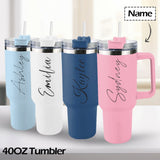 Custom Name 40oz Stainless Steel Travel Tumbler with Handle and Straw Lid Large Capacity Car Cup