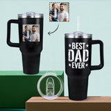 Custom Photo 40oz Stainless Steel Travel Tumbler with Handle and Straw Lid Large Capacity Car Cup Father's Day Gifts