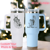 Custom Photo&Text 40oz Stainless Steel Travel Tumbler with Handle and Straw Lid Large Capacity Car Cup