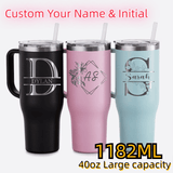 【Limit Discounts】Custom Your Name & Initial Personalized 40oz Stainless Steel Travel Mug with Handle and Straw Lid Large Capacity Car Cup