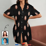 Custom Face Solid Color Satin Silk Nightshirt Button Down Pajama Dress