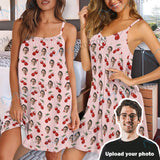 Custom Your Husband's Face Women Cute Cherry Suspender Nightdress Sleeveless Nightgown Soft Sleep Dress