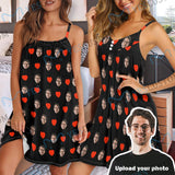 Custom Your Husband's Face Women Love Pattern Suspender Nightdress Sleeveless Nightgown Soft Sleep Dress