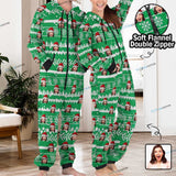 Funny Flannel Fleece Adult/Kid Onesie Pajamas Custom Face Christmas Jumpsuit Homewear