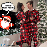 Funny Flannel Fleece Adult/Kid Onesie Pajamas Custom Face Christmas Red and Black Plaid Jumpsuit Homewear