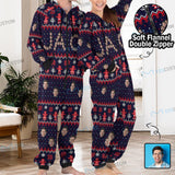 Funny Flannel Fleece Adult Onesie Pajamas Custom Face Christmas Snow Printed Jumpsuit Homewear