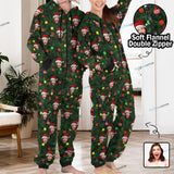 Funny Flannel Fleece Adult/Kid Onesie Pajamas Custom Face Christmas Tree Lights Printed Jumpsuit Homewear