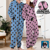 Funny Flannel Fleece Adult Onesie Pajamas Custom Pet Face Cute Jumpsuit Homewear
