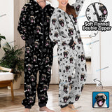 Funny Flannel Fleece Adult Onesie Pajamas Custom Pet Face Dog Bones Jumpsuit Homewear