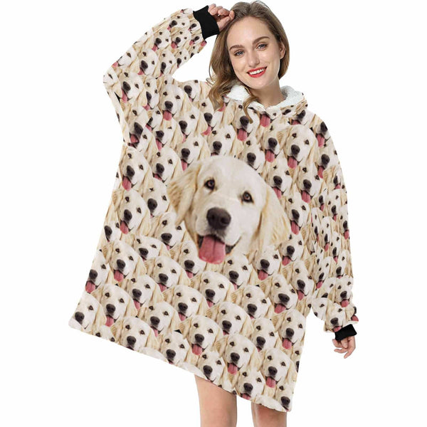 Custom Dog's Face Seamless Hooded Pajama Fleece Loungewear – YesCustom