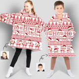 Custom Face Christmas Hat Kids Hooded Pajama Fleece Loungewear For Kid
