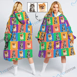 Wearable Blanket Custom Pet Faces Small Grid Blanket Hoodie for Women Personalized Oversized Hoodie Fleece Blanket Photo Gifts