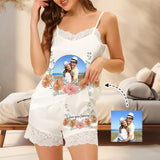 Custom Photo Flowers Lace Cami Pajamas Personalized Women's Nightwear Set