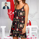 Custom Face Love Heart Women's Cami Racer Back Nightdresses Valentine's Day Pajama Gifts for Her